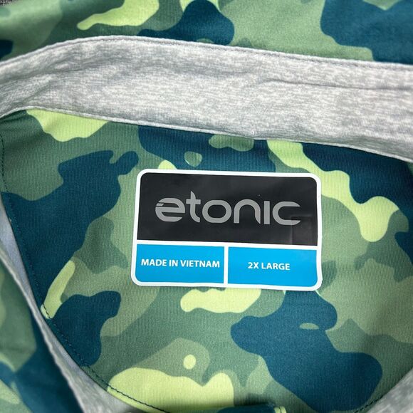 Etonic Polo Shirt Mens 2XL Green Camo Camouflage Print Wicking Stretch SS Golf - Picture 4 of 9